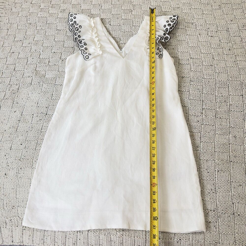 J.Crew Collection Linen Blend Shift Dress White Embroidered Ruffle Size 10 - Picture 9 of 10